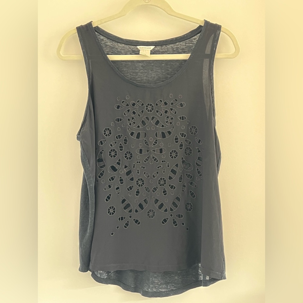 Club Monaco Black Laser-Cut Tank Top
